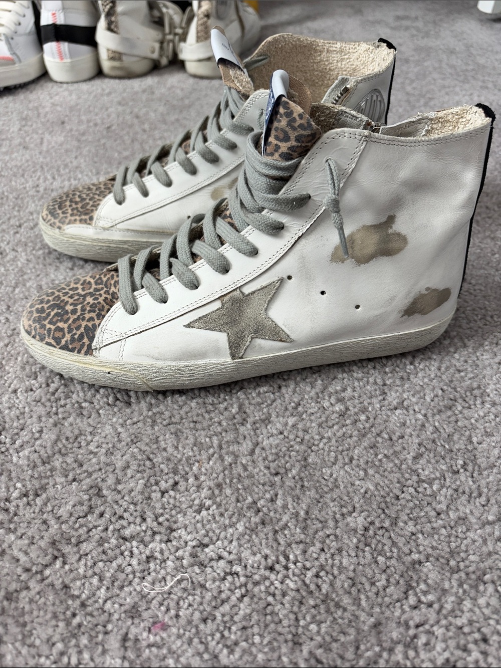 Gold Star Leopard-Accent High-Top Sneakers - Women's